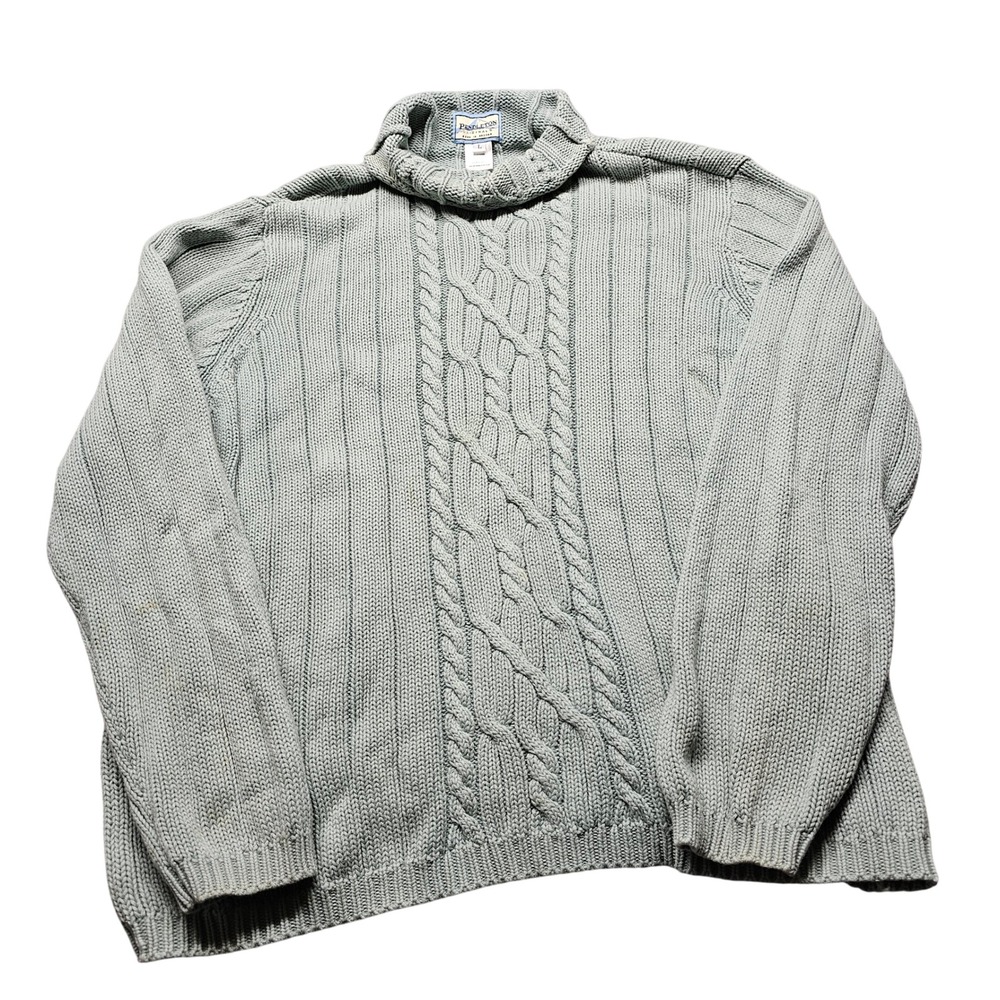 Pendleton Cable Knit Turtleneck Sweater Mens L Sage Green Cotton Chunky Ribbed